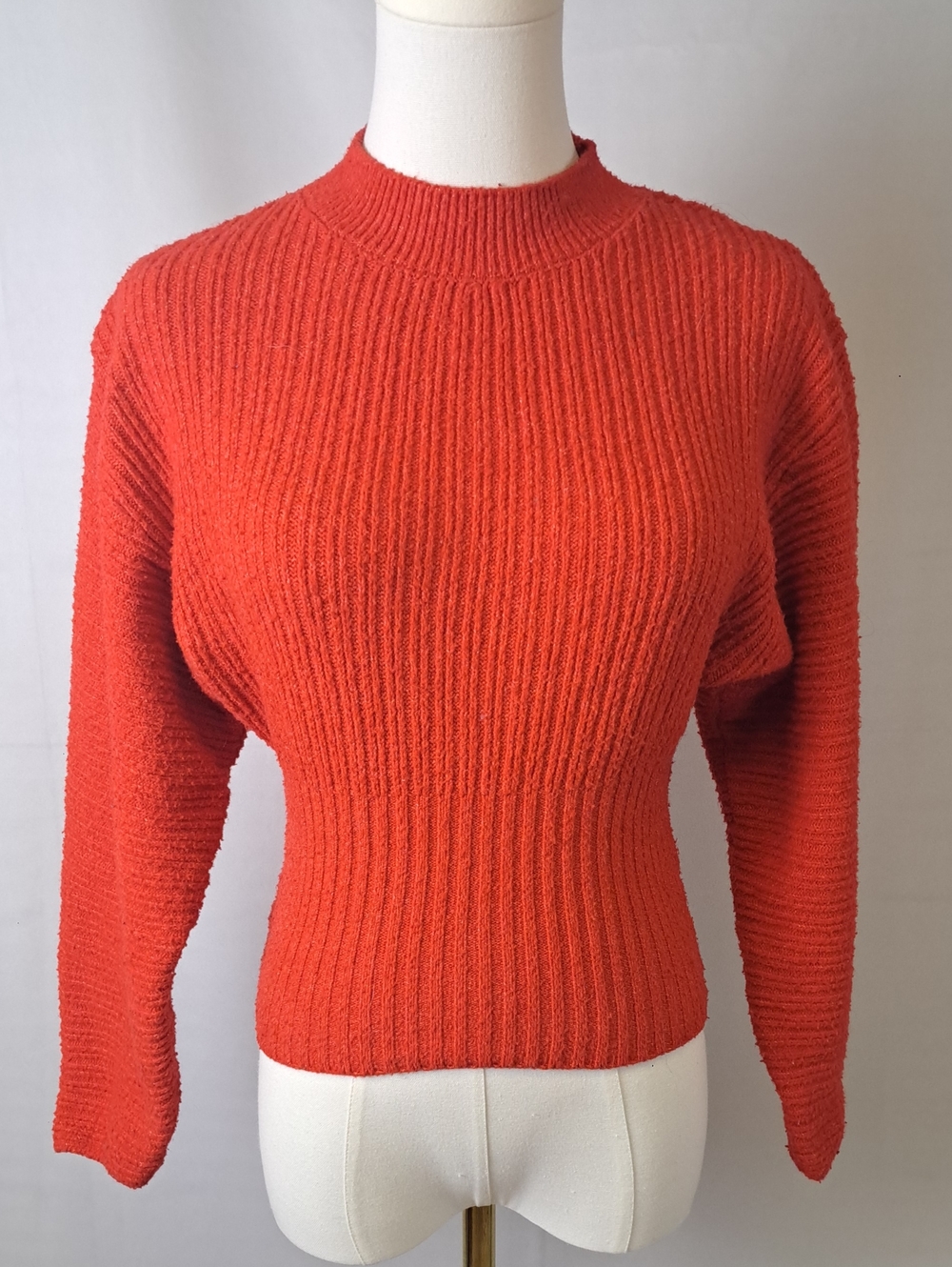 Pink Rose Bright Red Ribbed Knit Fitted Waist Mock Neck Sweater Chic Siren Small